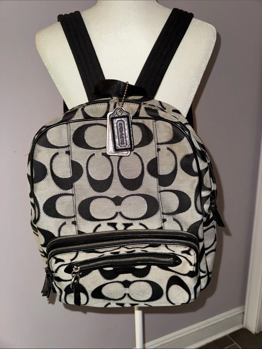Coach Black & Ivory Signature Canvas Backpack